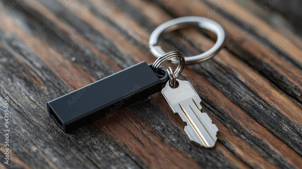 Flash drive with cap on a keychain, ready for quick data access Flash drive with cap on a keychain, ready for quick data access