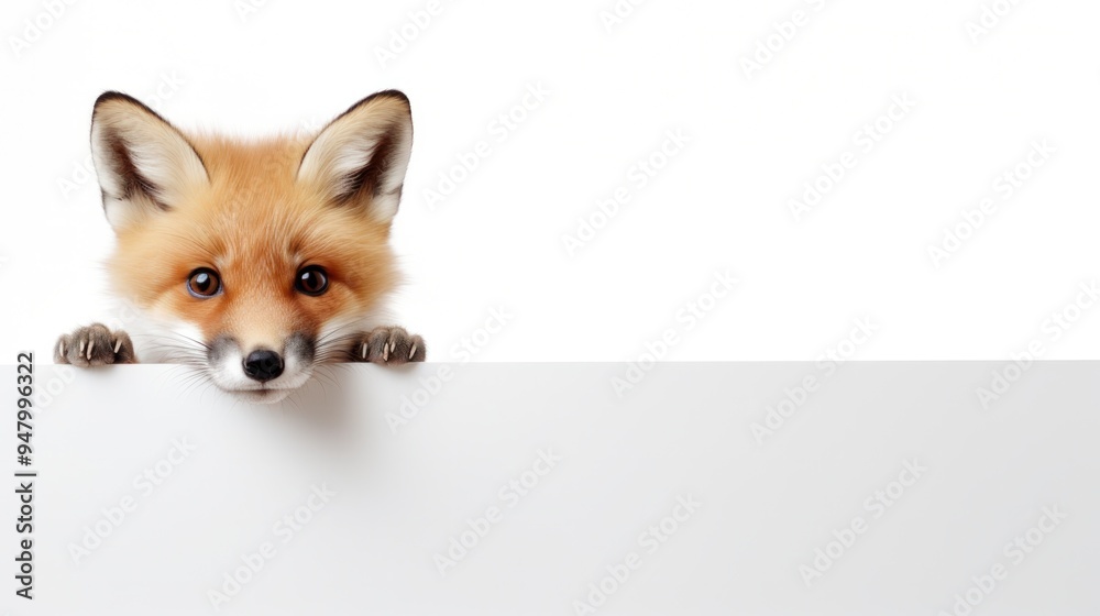 Fototapeta premium Curious Fox Peeking Over Edge