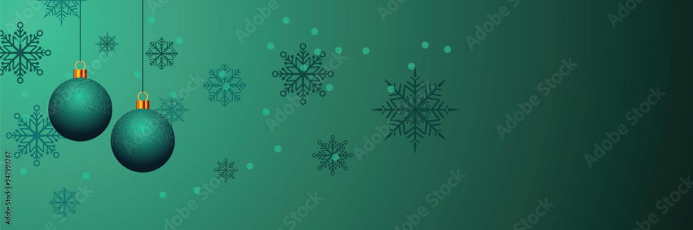 Christmas banner with hanging balls. New Year greeting card with snowflakes and bokeh background. Christmas banner with hanging balls. New Year greeting card with snowflakes and bokeh background.