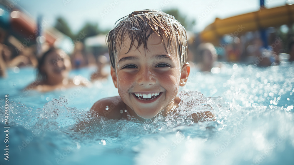 Joyful Child Swimming at Water Park Joyful Child Swimming at Water Park