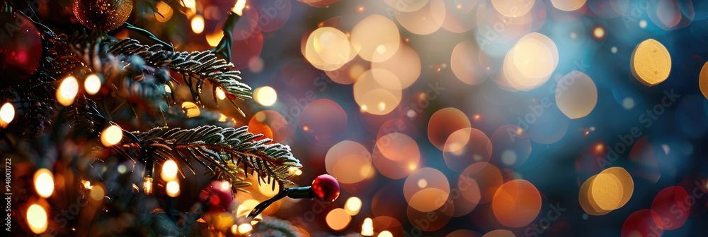 Festive Christmas background with a close - up of twinkling Christmas tree lights Festive Christmas background with a close - up of twinkling Christmas tree lights
