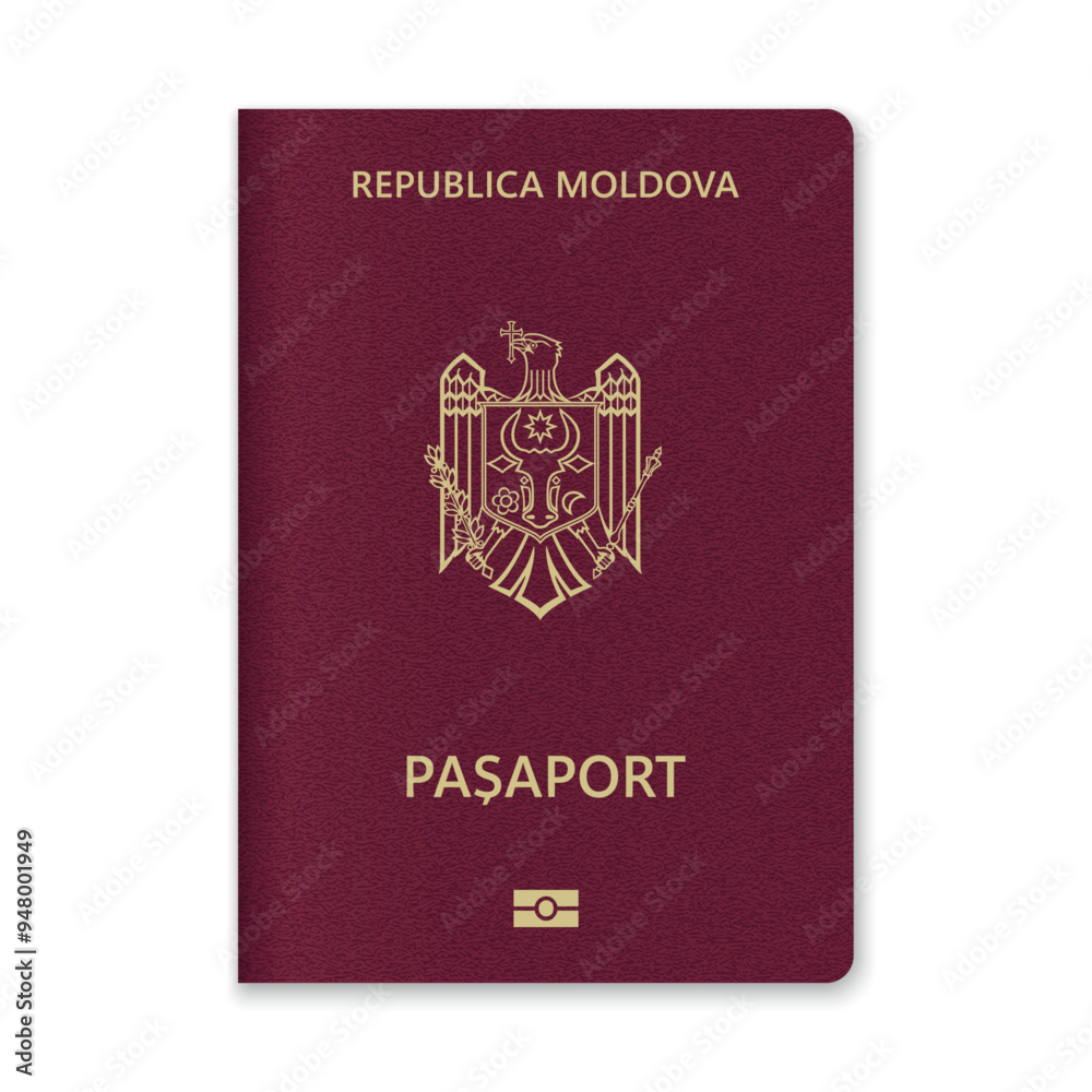 Moldova Passport Cover with Gold Emblem and Text Moldova Passport Cover with Gold Emblem and Text