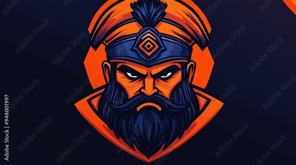 Digital Illustration of a Warrior Character with Intense Expression and Vibrant Colors Digital Illustration of a Warrior Character with Intense Expression and Vibrant Colors
