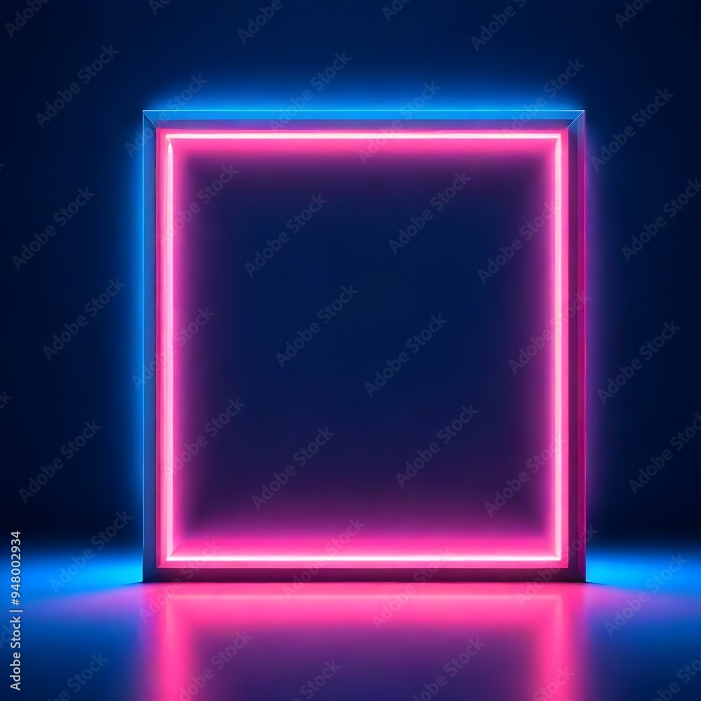 Square Neon Frame Illustration Mockup Image Light Background Pink Blue Lights Product Design Square Neon Frame Illustration Mockup Image Light Background Pink Blue Lights Product Design