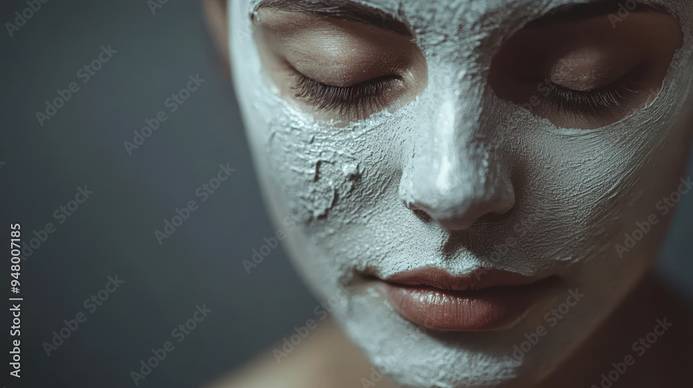 A serene close up of peaceful face with self care mask, embodying relaxation and tranquility. A serene close up of peaceful face with self care mask, embodying relaxation and tranquility.