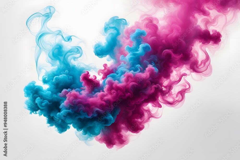A dynamic burst of neon blue and magenta smoke against a crisp white background, Ai Generated A dynamic burst of neon blue and magenta smoke against a crisp white background, Ai Generated