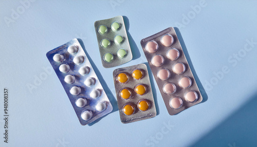 packs of pills isolated on blue