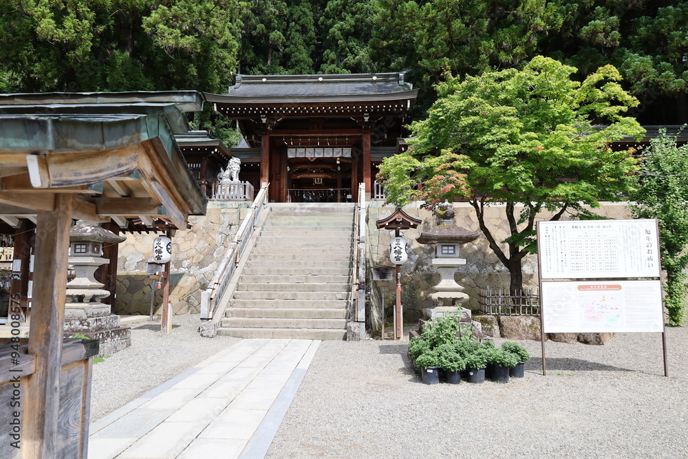 A Japanese shrine : a scene of the precincts of Sakurayama-hachimangu Shrine in Takayama City in Gifu Prefecture A Japanese shrine : a scene of the precincts of Sakurayama-hachimangu Shrine in Takayama City in Gifu Prefecture