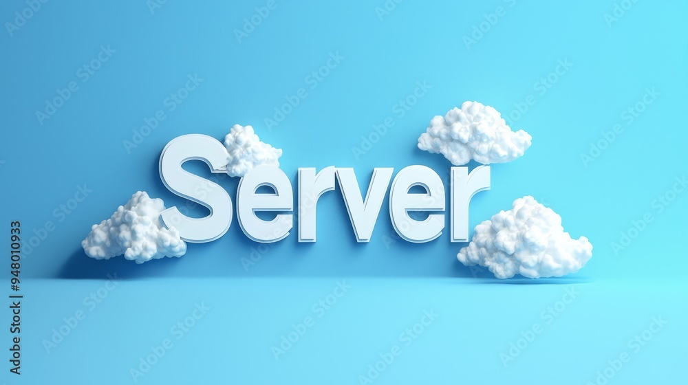 Fototapeta premium Server Typography with 3D Cloud Design