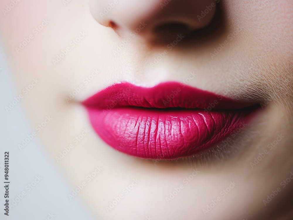 Focus on girl lips with pink lipstick. white background Focus on girl lips with pink lipstick. white background