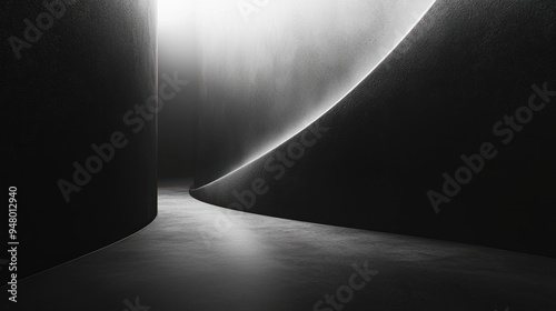 Black paper sheet with 3D effect, spotlight on the wall, curled corner, empty space, vector design for business card template photo