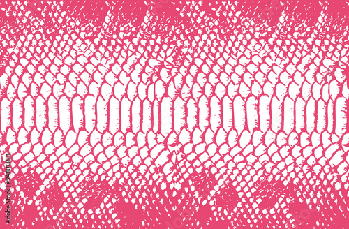 Print texture of crocodile or snake skin leather, grunge vector background pink and white
