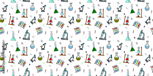 chemical laboratory equipment illustration. chemical reaction equipment background. Chemistry pattern background. Chemistry theme background. laboratory science pattern background.