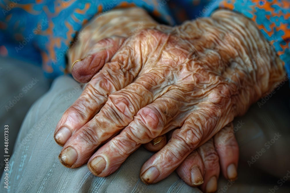 Fototapeta premium Close up of a senior woman's hands showing wrinkles and age spots