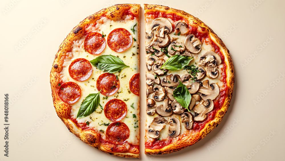 A Realistic Advertising Shot of an Unbranded Pizza with Melting Cheese and Toppings, Captured in a Studio Setting, Perfect for Food Marketing, Restaurant Menus, and Culinary Promotions Highlighting Fr A Realistic Advertising Shot of an Unbranded Pizza with Melting Cheese and Toppings, Captured in a Studio Setting, Perfect for Food Marketing, Restaurant Menus, and Culinary Promotions Highlighting Fr