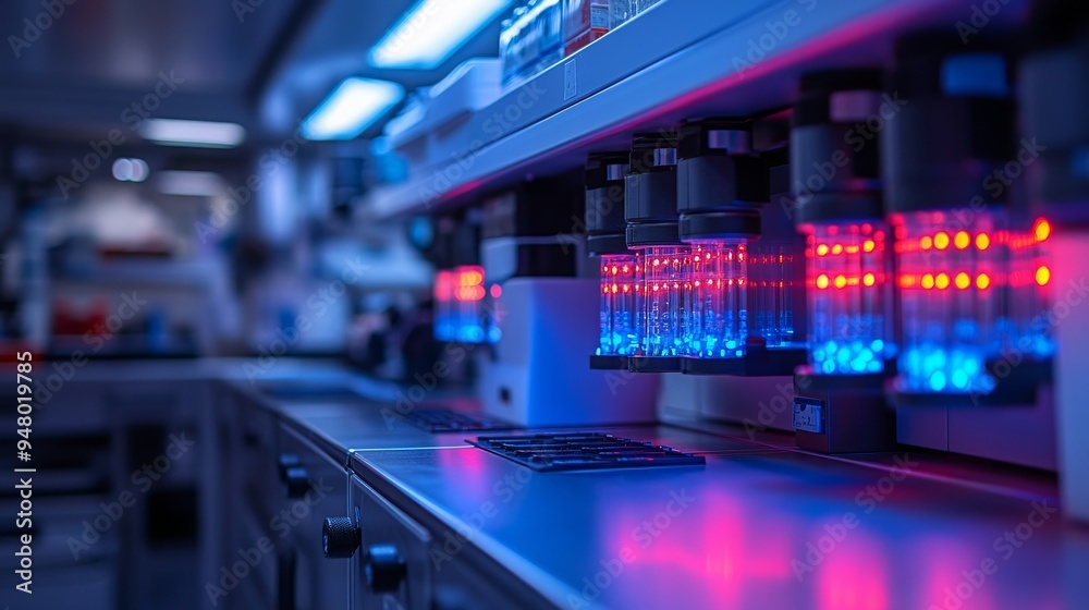 Exploring advanced CRISPR technology in a modern biomedical laboratory at night Exploring advanced CRISPR technology in a modern biomedical laboratory at night