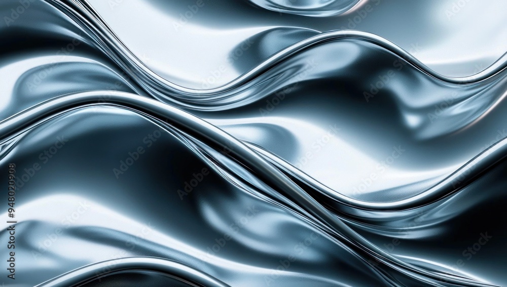 Silky metallic blue waves flowing in smooth patterns Generative AI Silky metallic blue waves flowing in smooth patterns Generative AI
