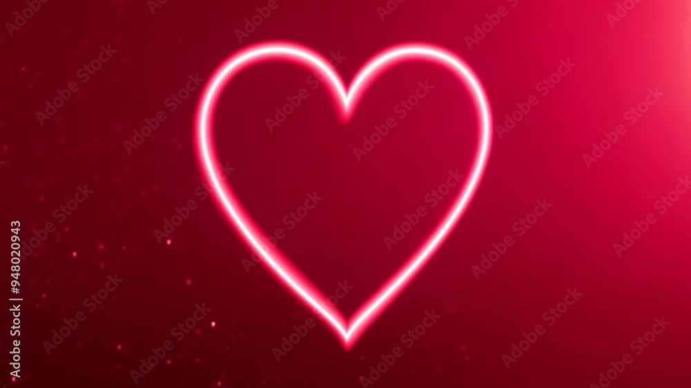 heart shape outline glowing on red background with glowing particles explosion confetti bokeh hearts valentines day background video