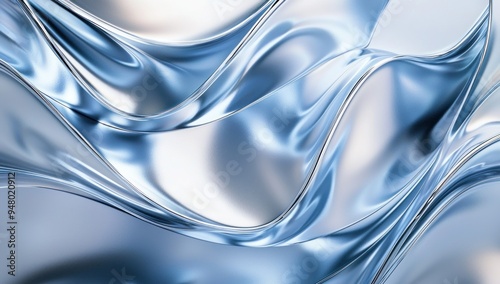 Silky metallic blue waves flowing in smooth patterns Generative AI