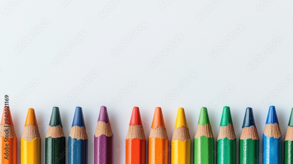 Colorful crayons lined up on white background with smudged marks underneath Generative AI Colorful crayons lined up on white background with smudged marks underneath Generative AI