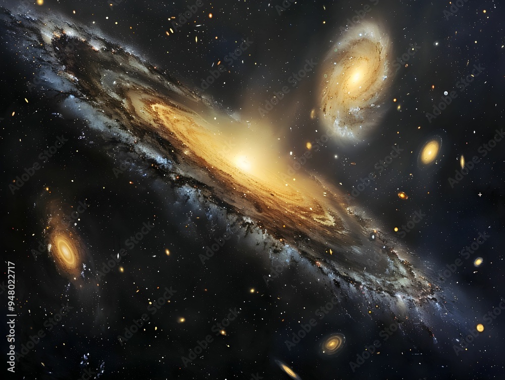 Spiral galaxy surrounded by distant cosmic structures in a vibrant universe Spiral galaxy surrounded by distant cosmic structures in a vibrant universe
