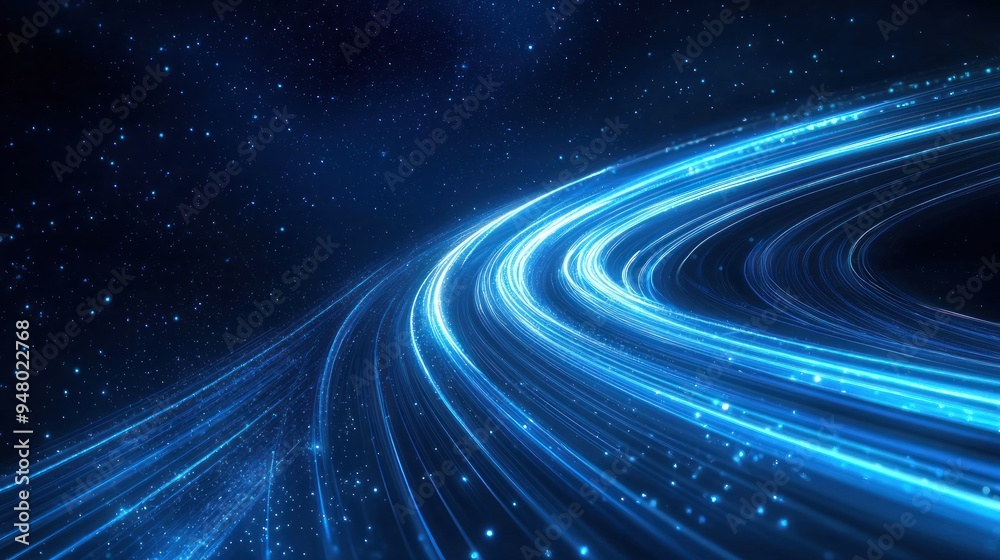 Abstract blue light trails with glowing particles in motion Generative AI Abstract blue light trails with glowing particles in motion Generative AI