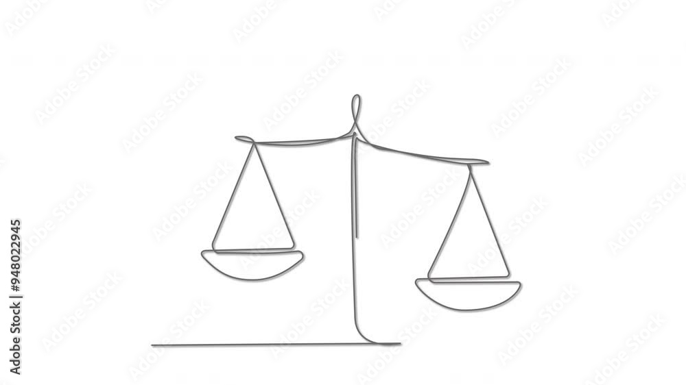 Scale self drawing animation. Concept of decision making, justice, law.