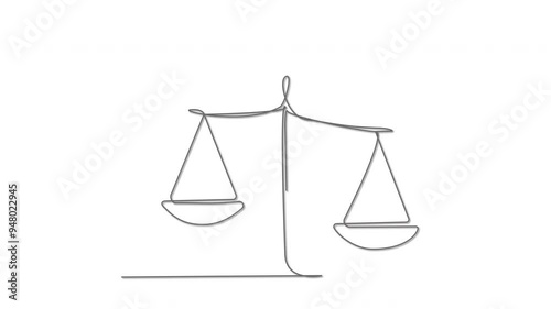 Scale self drawing animation. Concept of decision making, justice, law.