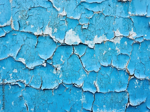 Weathered blue wall with peeling and cracked paint Generative AI