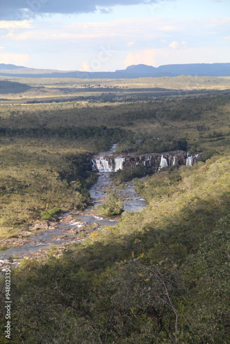 vista panoramica da catarata dos couros, na chapada dos veadeiros, goiás  photo