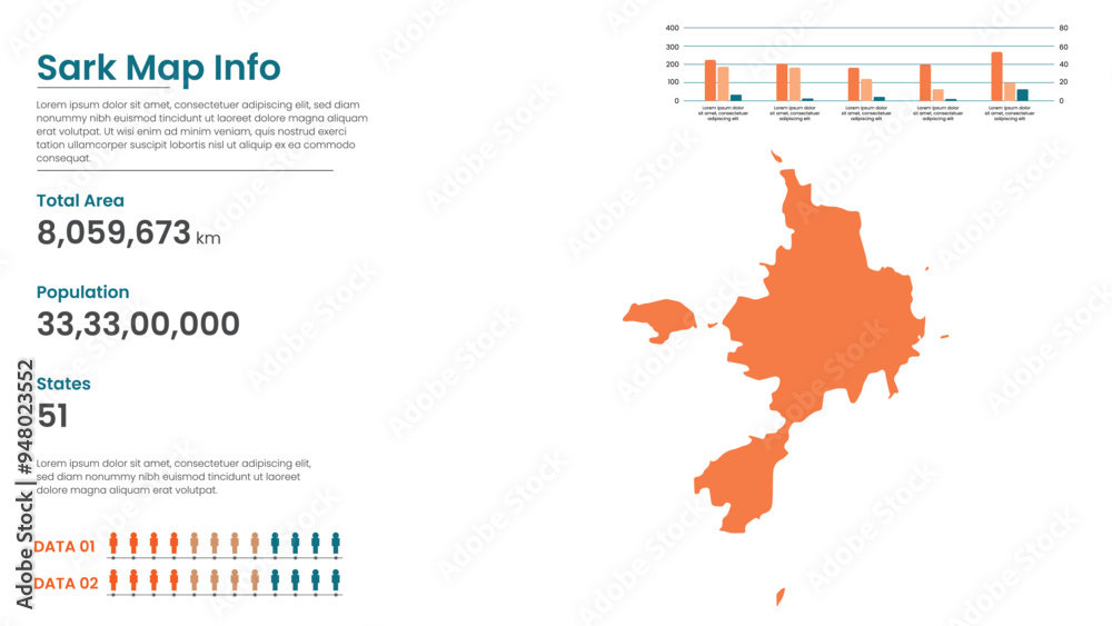 Obraz premium Blue detailed map of Sark with States administrative divisions. Political Sark map vector illustration.