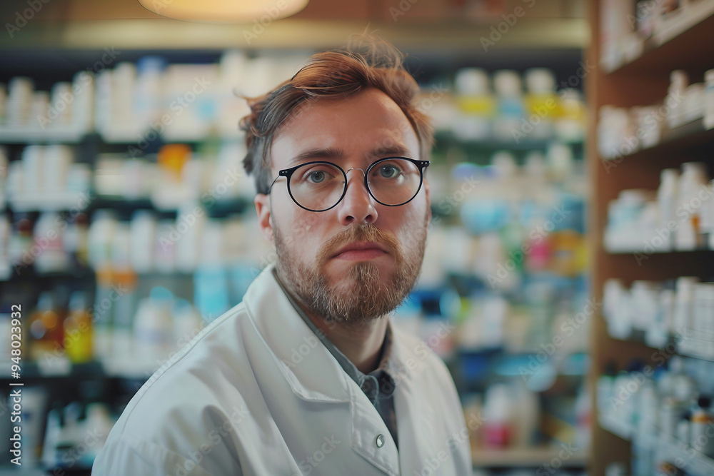 Confident pharmacist at work professional pharmacist in the storage room generative AI Confident pharmacist at work professional pharmacist in the storage room generative AI