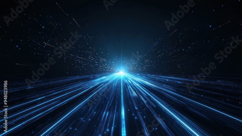 Abstract blue light trails with glowing particles in motion Generative AI