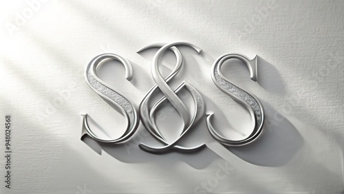 Elegant intertwined silver initials on a soft, white background, adorned with subtle texture and gentle shadow, evoking luxury, sophistication, and refined personal branding.