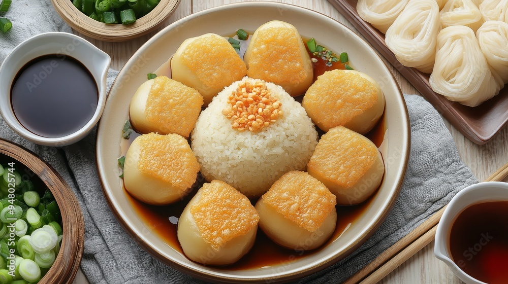 Steamed Buns with Rice and Soy Sauce - Delicious Chinese Cuisine Steamed Buns with Rice and Soy Sauce - Delicious Chinese Cuisine