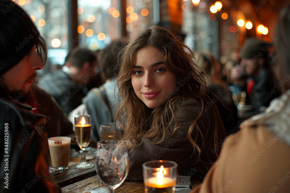 Woman sitting at table with candle Woman sitting at table with candle