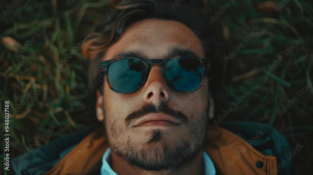 Fototapeta premium Man Laying The Ground Wearing Sunglasses