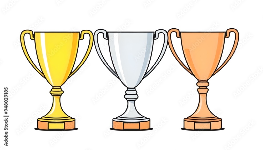 Gold silver bronze trophy cup award icon drawing isolated on a white background Gold silver bronze trophy cup award icon drawing isolated on a white background