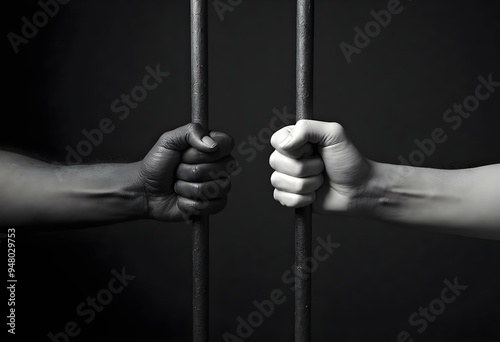Hands in a Prison Black and White  Justice Behind Bars