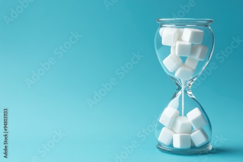 Hourglass of Sugar Cubes Conceptual on Blue Background