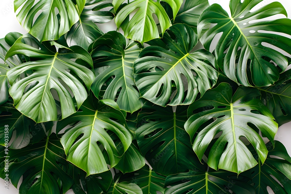 Monstera Leaves Close-Up Tropical Green Foliage for Nature-Themed Design and Decor