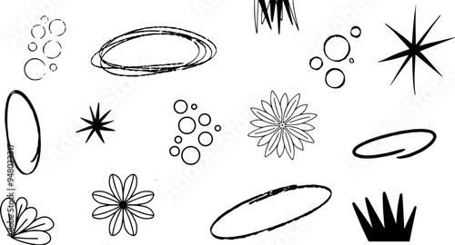 Doodles Scrabble isolated assets individual black and white