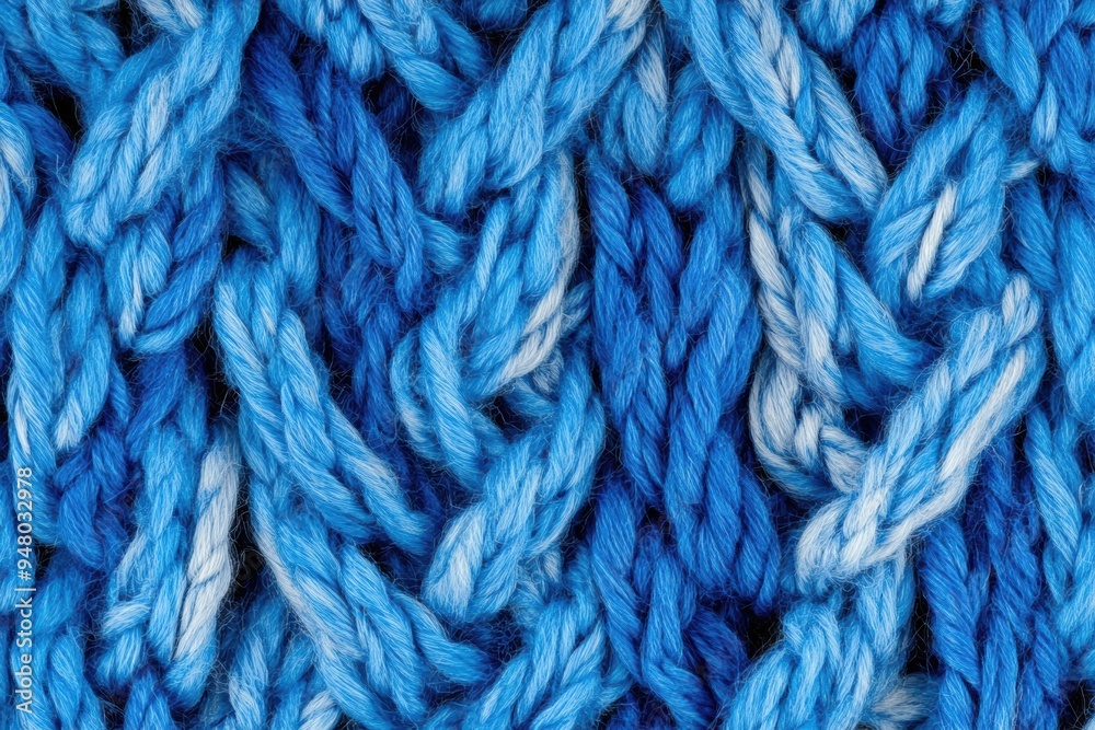 Close-up of blue white knitted fabric texture Close-up of blue white knitted fabric texture