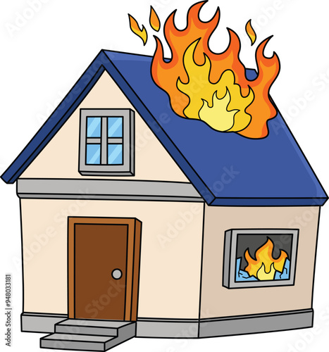 Burning, House Cartoon Colored Clipart 