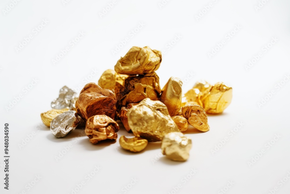 Obraz premium pile of gold nuggets in various shades on white background symbolizing wealth, luxury, and precious metal investment