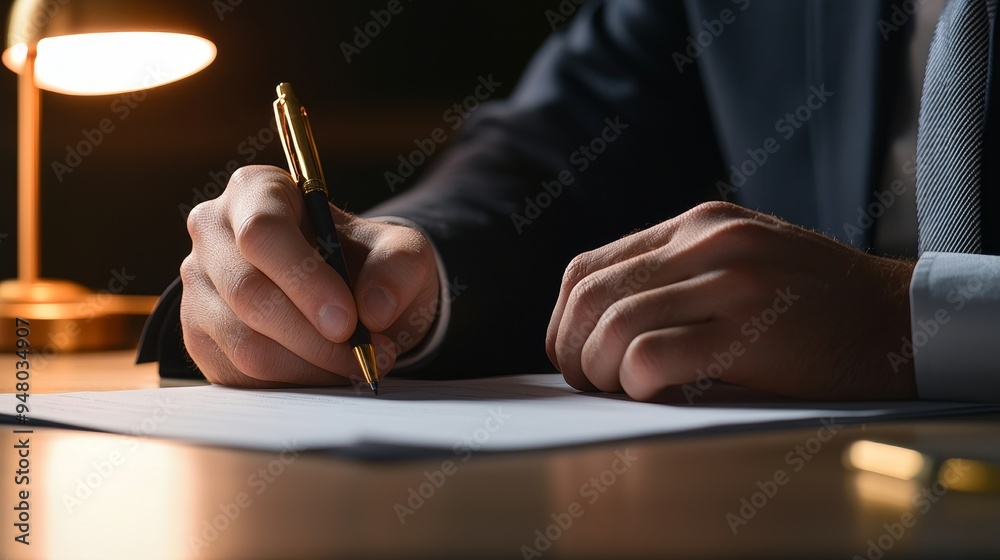 A journalist writing an article late at night, with a dim lamp casting shadows over the desk A journalist writing an article late at night, with a dim lamp casting shadows over the desk