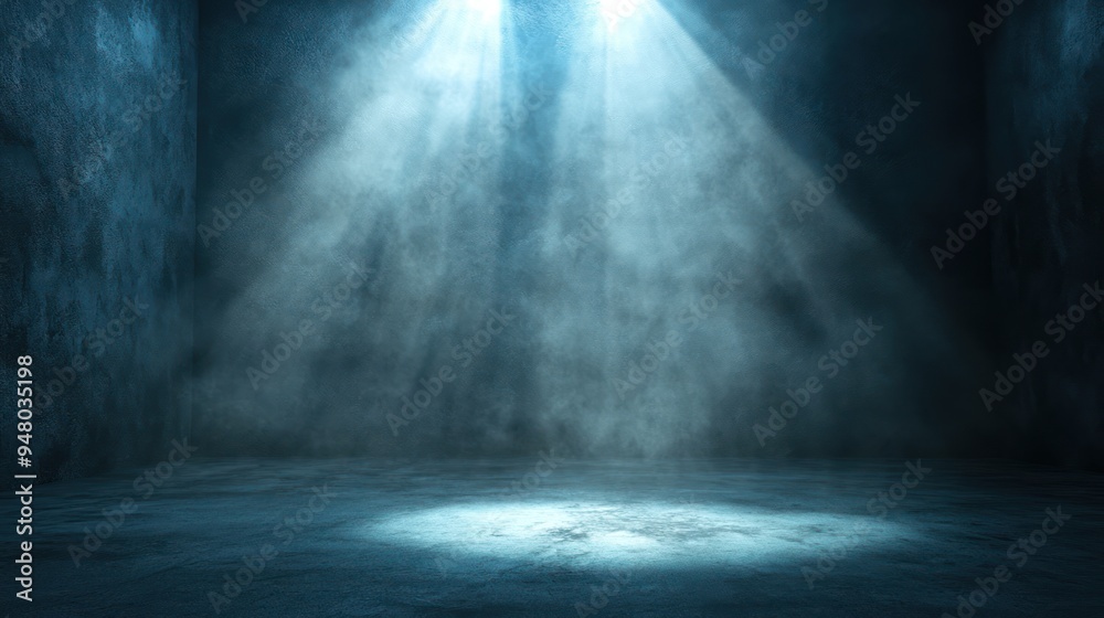 Two Bright Spotlights Illuminating a Dusty, Concrete Room Two Bright Spotlights Illuminating a Dusty, Concrete Room