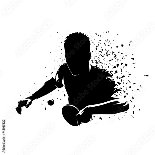 Table tennis player, isolated vector silhouette, man playing ping pong