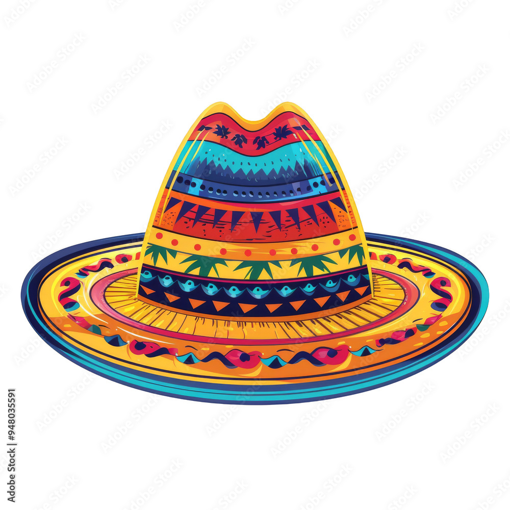 Colorful sombrero hat with intricate patterns and vibrant colors, symbolizing festive celebrations. Colorful sombrero hat with intricate patterns and vibrant colors, symbolizing festive celebrations.