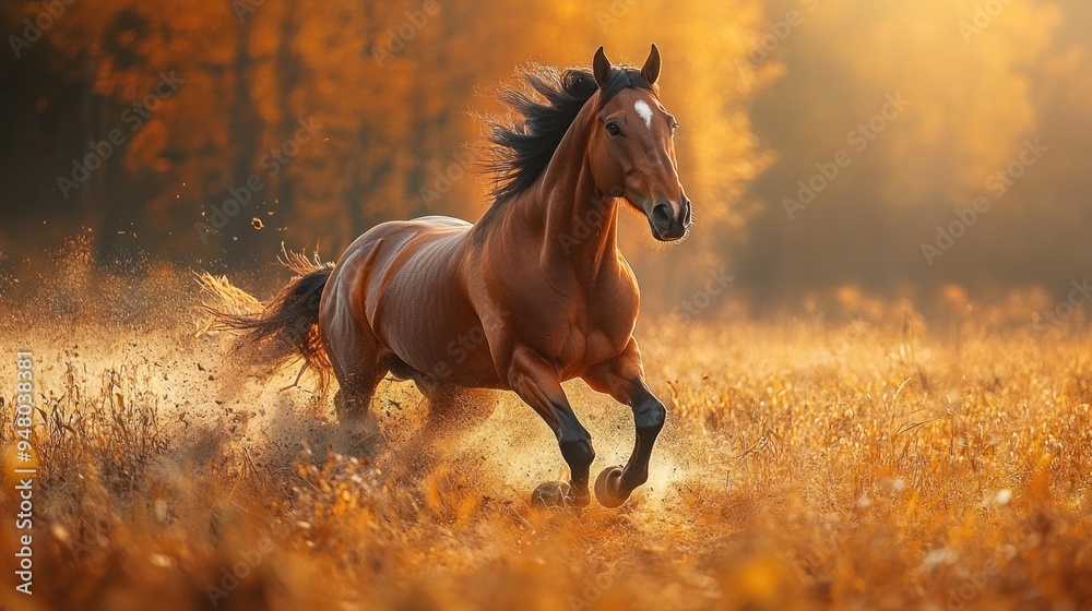 Horse Running Through Golden Field Horse Running Through Golden Field